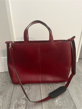 Franklin Covey 100% Leather Red Computer Tote Bag